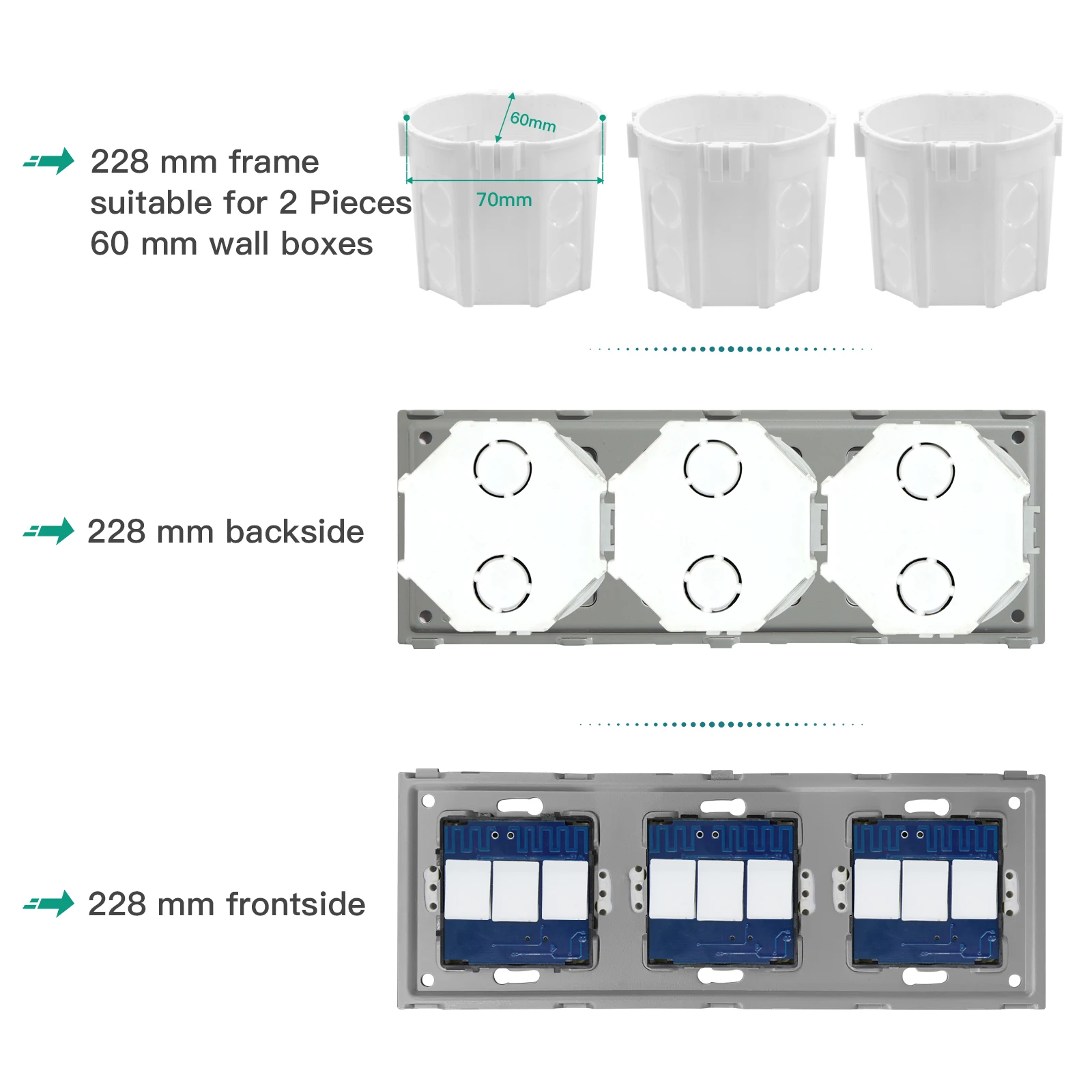EU Standard Mounting Box Internal Cassette Wall Switch Socket Wiring Back Box Plastic 3Pack BSEED