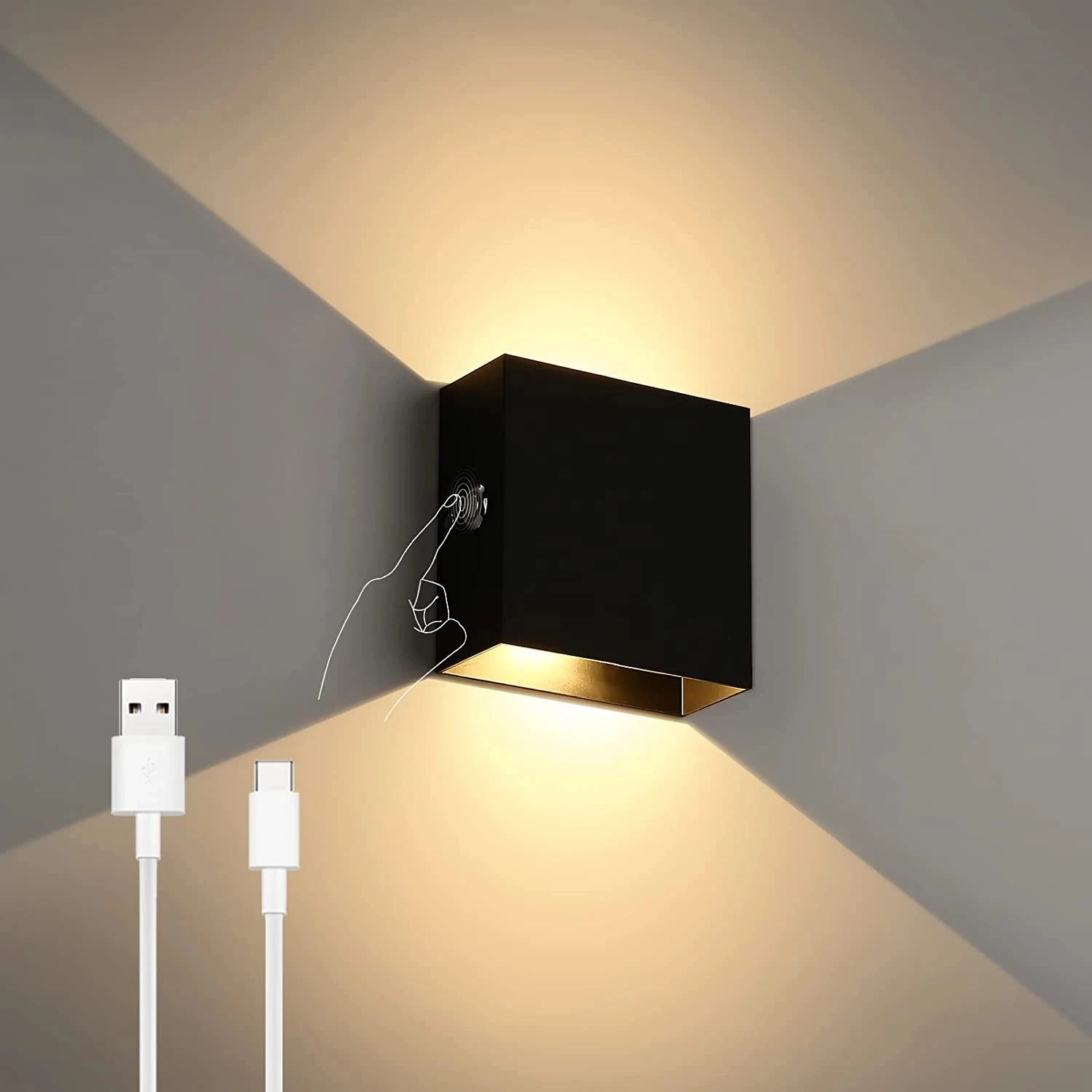 ModernUSBCRechargeableWallLightDimmableTouchWallLampSconce