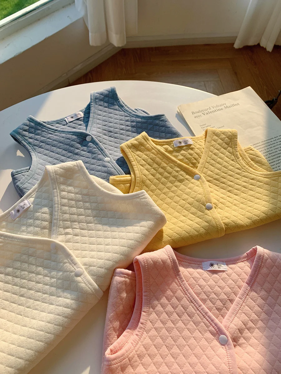 봄 가을  및 여아 남아 코튼 플레인 2겹 엠보싱 조끼 스쿨 키즈 베스트 자켓 아동복 상의 1-10세