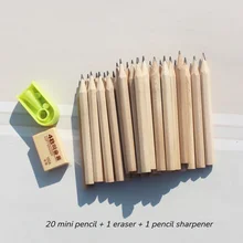 20pcs Mini Short Wood Pencil Simple Black Sketching Pencils Back To School Writing Stationery with Sharpener Eraser Set