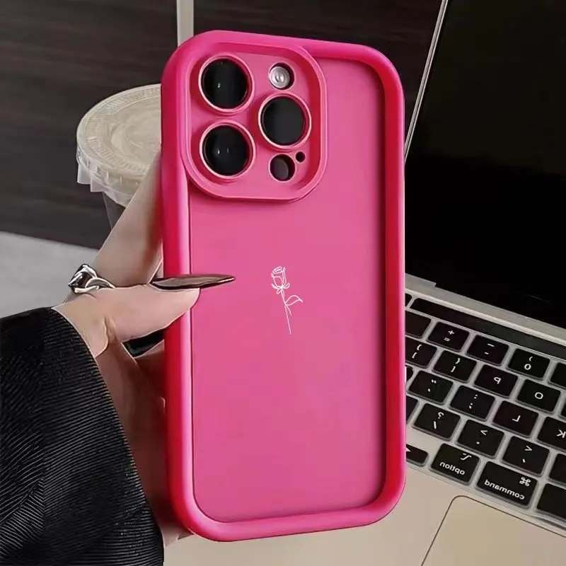Minimalist Rose Pattern Shockproof Phone Case with Bumper Cover