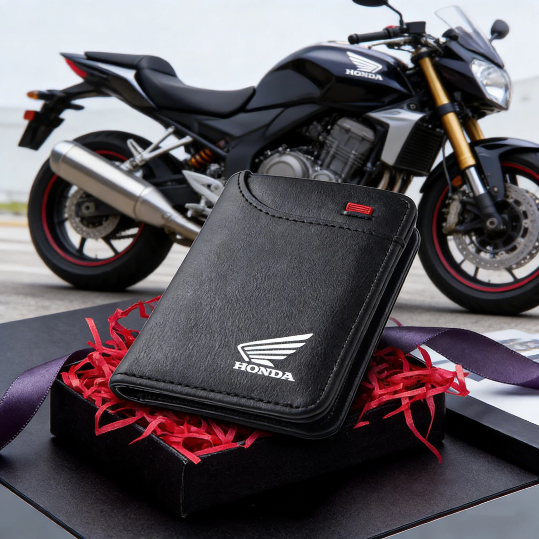 오토바이 가죽 미니 신용 카드 지갑 혼다 CB400 CB650 FCBF CBR25ORR CRF SH3O0 NC75O 용 휴대용 지갑 자동차 엠블럼 지갑