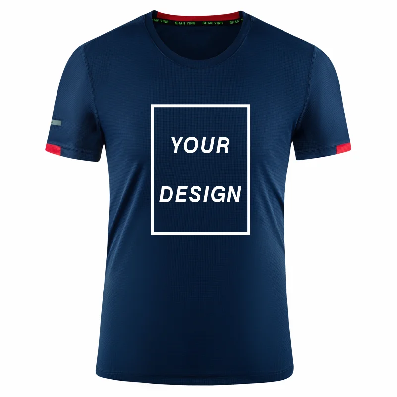 T-shirt a maniche corte in poliestere ad asciugatura rapida da uomo Stampa personalizzata sfusa Logo ricamato Sport Corsa Girocollo traspirante Top 4XL - immagine 4