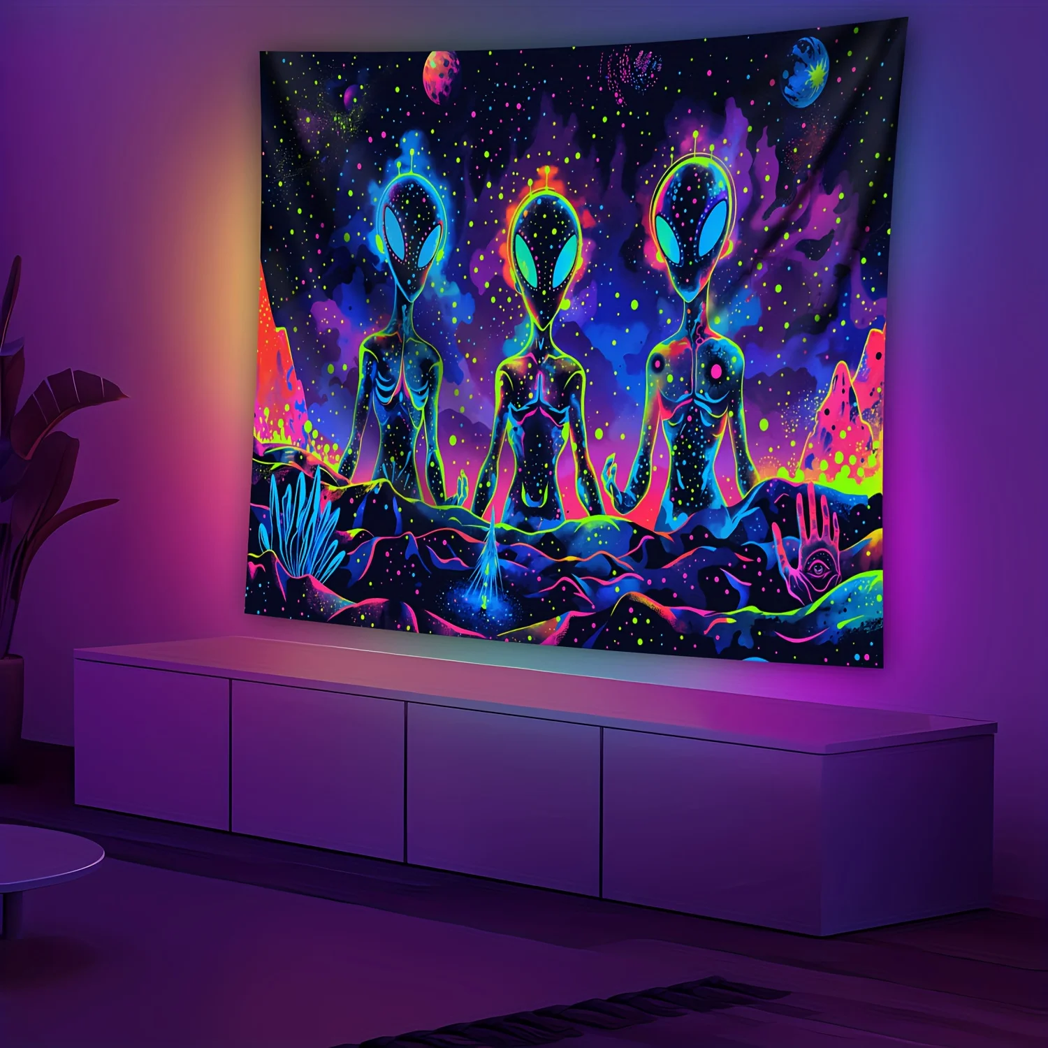 VIKAMA Alien Tapestry Blue-Eyed Alien Psychedelic Starry Sky Bedroom ...