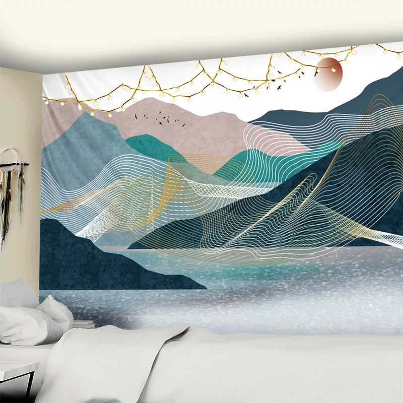 

Natural Landscape Ink Painting Tapestry Bohemian Living Room Wall Canvas Tapestries Wall Decoration Items Wall Mural Tapestries