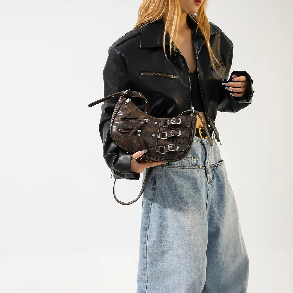 Y2K Borsa hobo retrò a mezzaluna di alta qualità con tracolla vintage da donna di grande capacità a mezzaluna solida casual sotto le ascelle_voghion.com