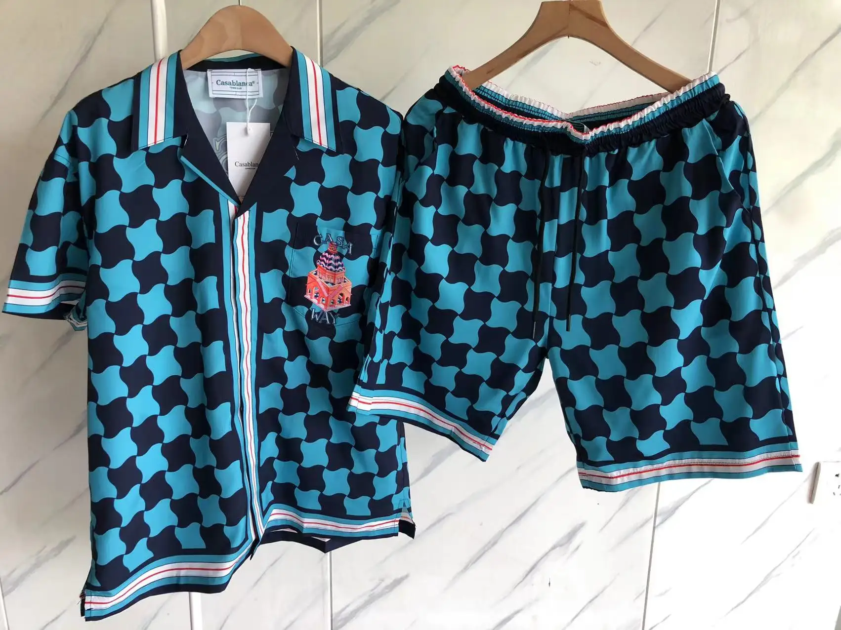 

New Checkerboard Castle Print Casablanca Shirts Men Women Plaid Short Sleeve Tee Shirt Goth