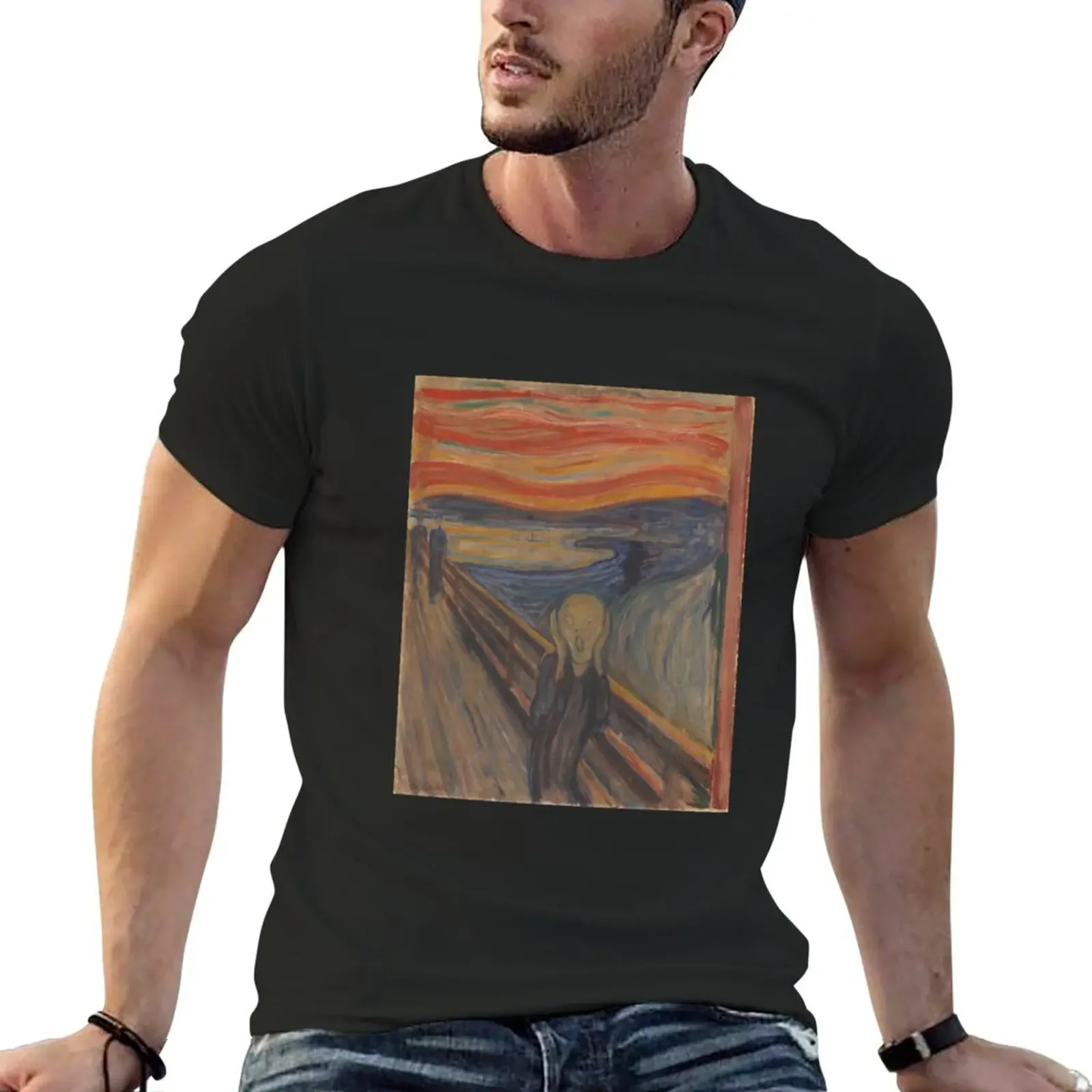

Skrik Painting Black T-Shirt anime clothes customizeds Blouse t shirt for men