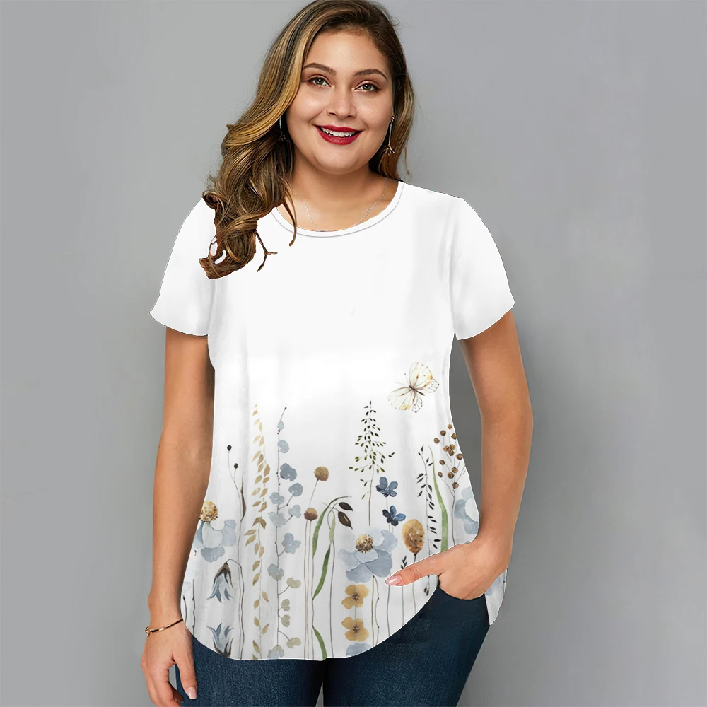 Floral T Shirt Für Frauen Übergroßen Y2k Mädchen Kleidung O Hals Mode Kurzarm Bluse Sommer Neue Streetwear Weibliche Casual tops