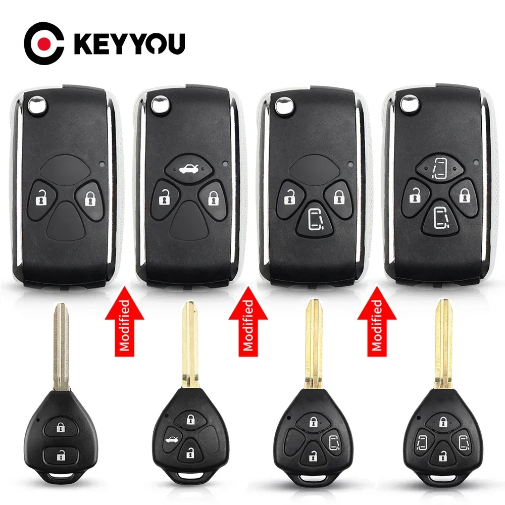 Keyyou Upgrade 2/3/4 Pulsanti Flip Key Shell Per Toyota Reiz Camry Rav4 Yaris Corolla 4Runner Avlon Custodia Pieghevole Per Chiave A Distanza Per Auto