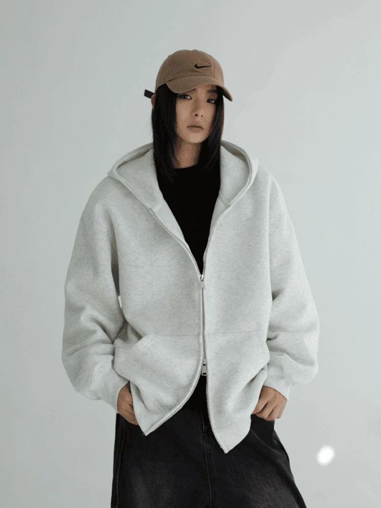 American Sle Heavyweight Light ey Sweatirt ex Autumn Trendy Hong Kong Sle Hooded Open Cardigan Casual Loose Coupl...