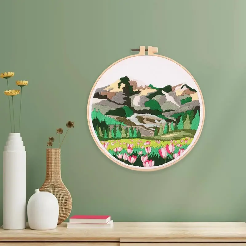 Embroidery Kits DIY Stitching Landscape Art Needlework Landscape Cross Stitch Set Flowers Plant Semi-Finished Products