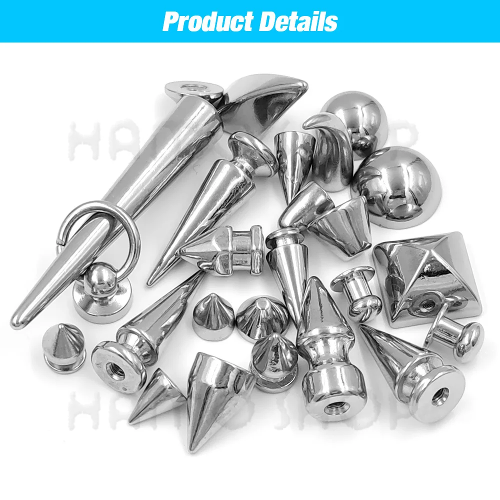 Metal Rivets 5-50pcs/set Silver Bullet Spikes Rivets For Leather Punk Studs and Spikes Clothes Thorns Patch Jacket Accessary With Screws,metal rivets,leather rivets,metal studs