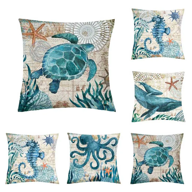 

Turtle Cushion Cover Sea Style Octopus Decorative Pillow Case Cover Sofa Cushion Cover Sea Pillowcases Home Decor Pillow Case