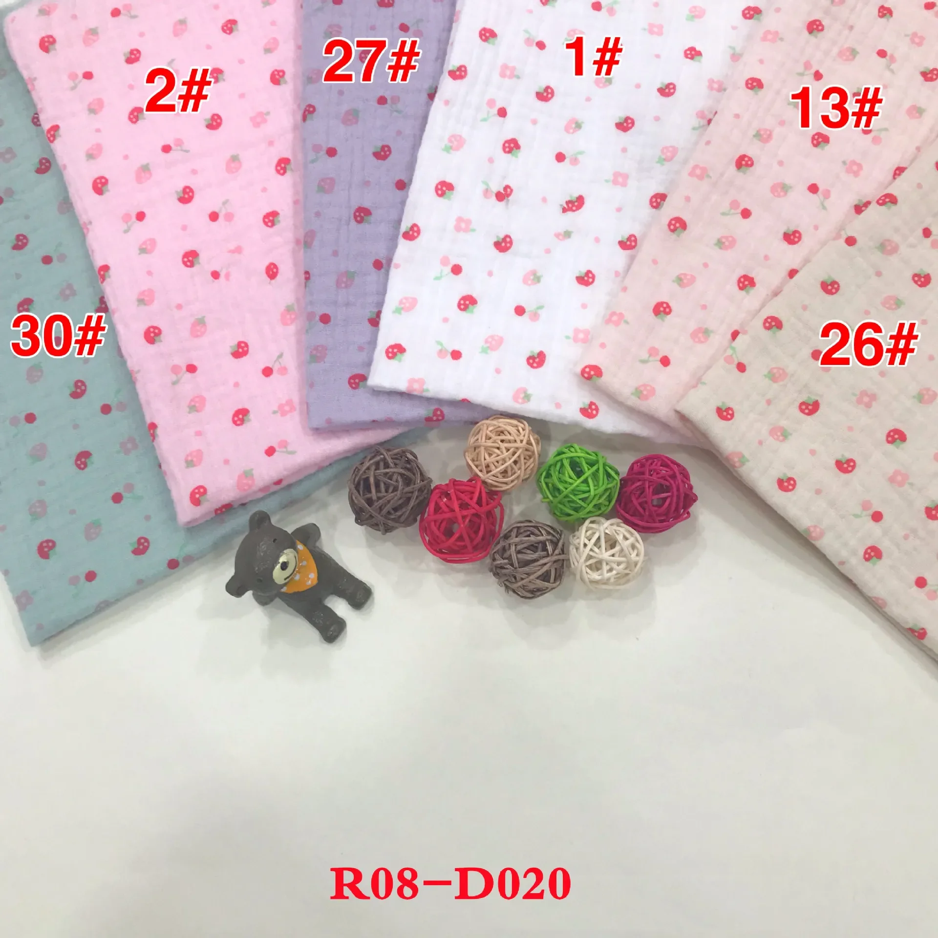New Cartoon Fruit Cherry Pink Print Double Layer Pure Cotton Comfortable Cute Fabric for Women Children's Clothing