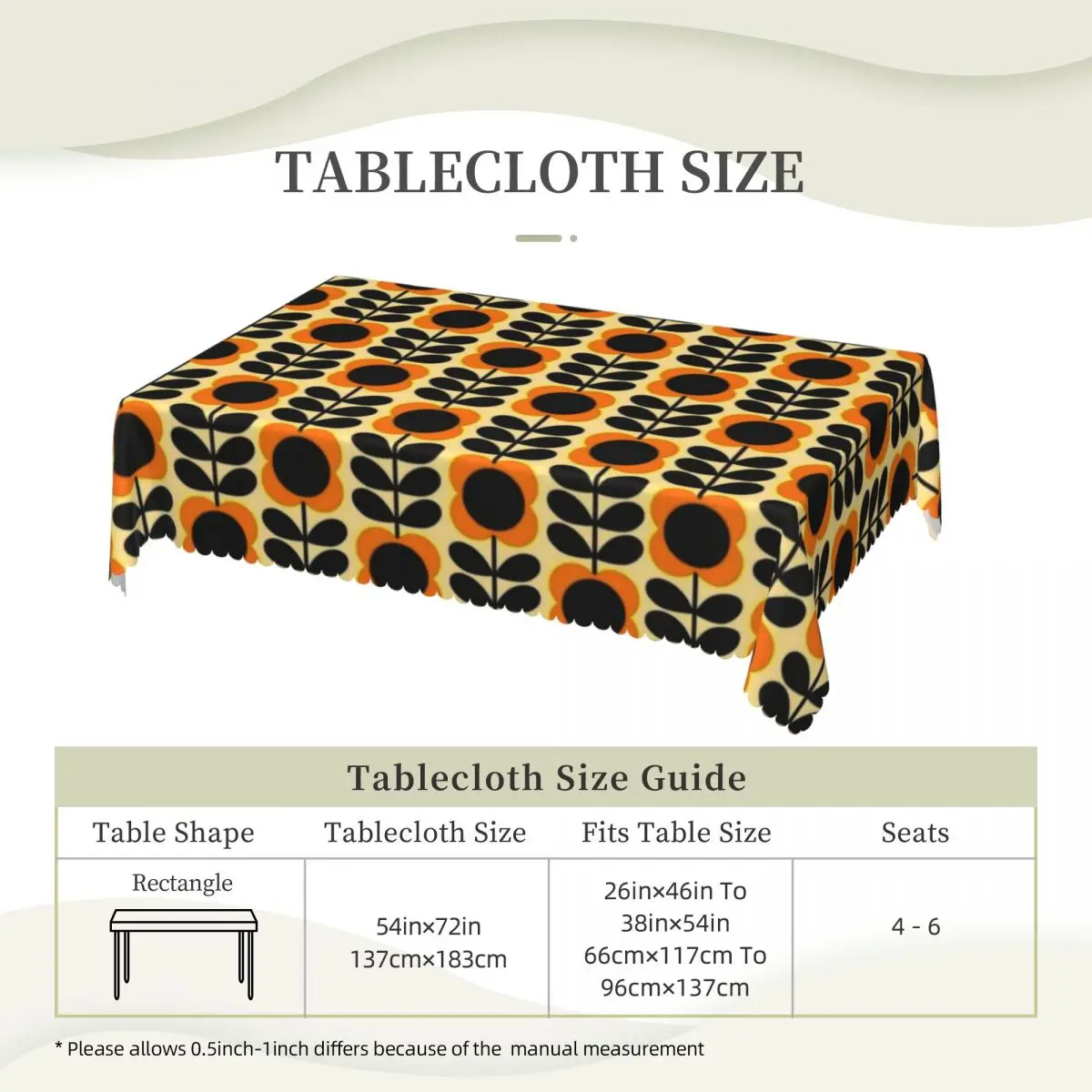 Custom Rectangular Fitted Orla Kiely Multi Stem Flowers Table Cloth Oilproof Tablecloth Outdoor 45"-50" Table Cover 6