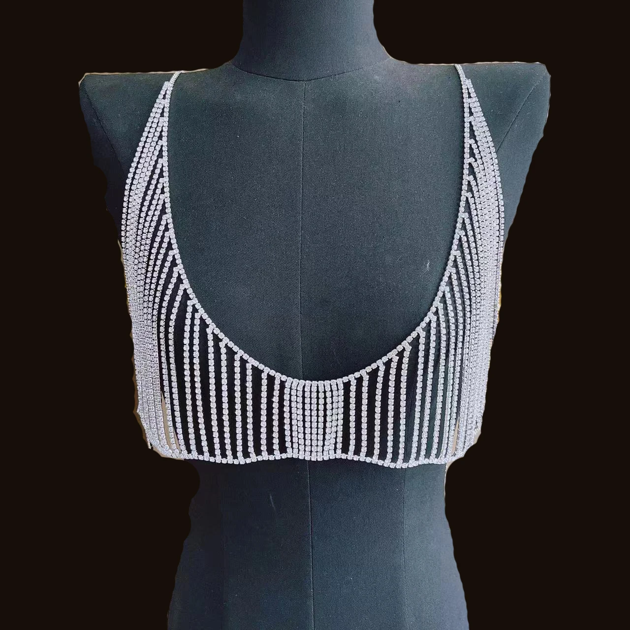 Fashion Shiny Rhinestone Tassel Bra Strap Vest Summer Bikini Women Sexy Body Crystal Underwear Nightclub Jewelry Accessories