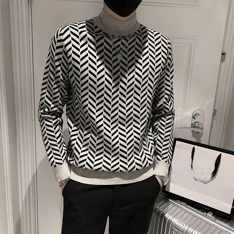 Spring Autumn Korean Casual Fashion Knitted Sweater Man Half High Neck Long Sleeve Male Pullover Basic Tops Jumpers Ropa Hombre