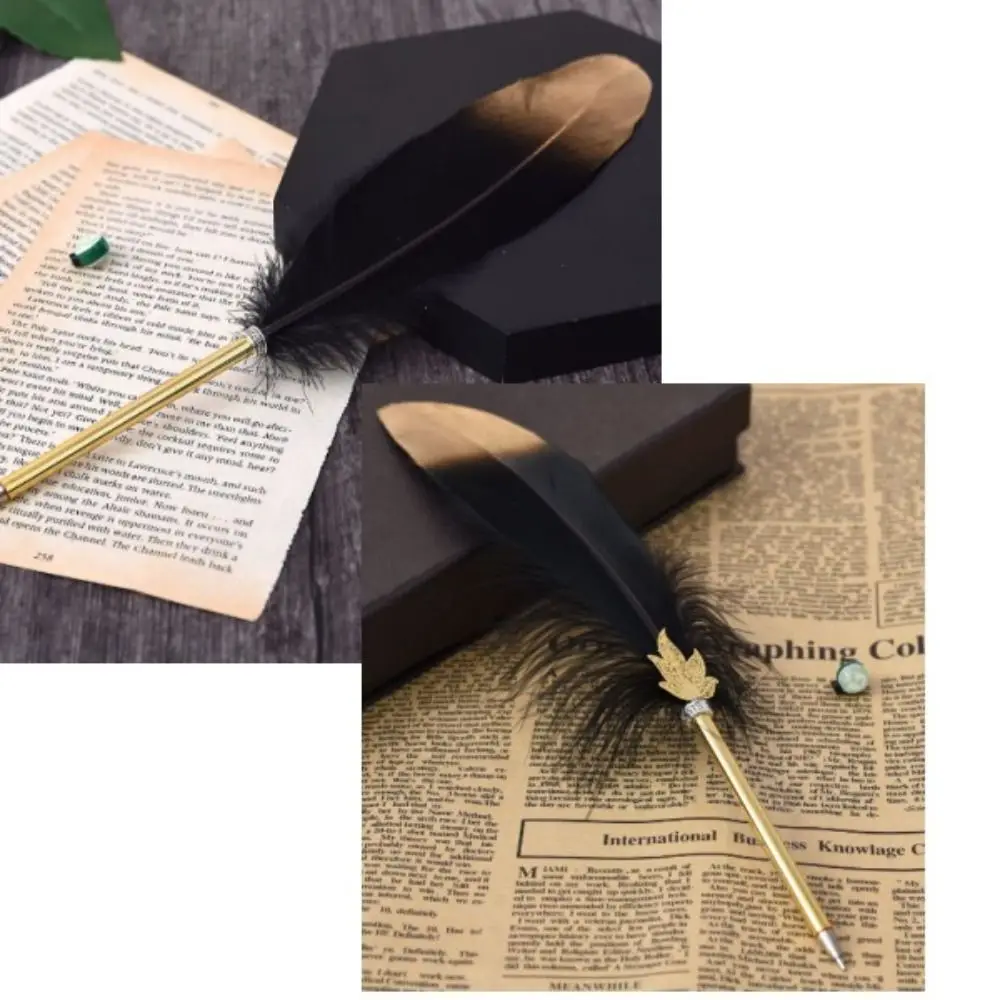 Smooth Writing Feather Quill Ballpoint Vintage Gift Wedding Soft Fluffy Pen Refined Black Calligraphy Pen Office Multifunction Ballpoint Pen Multifunctional Pen Ballpoint Pen Ball Point Pen