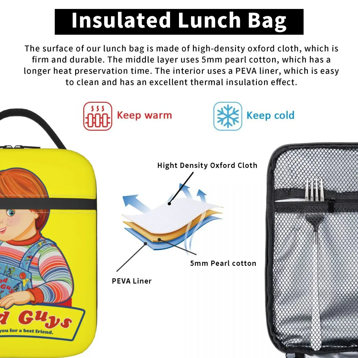 Child's Play Good Guys Insulated Lunch Bags for Women Chucky Portable Thermal Cooler Bento Box School