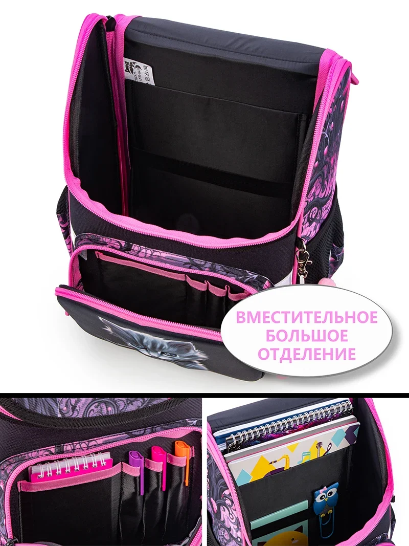 Orthopedic School Backpack For Girls Cartoon Cat Primary School Grade 1 Students Bags Kids Satchels Female Bookbag 7-9 Years 4