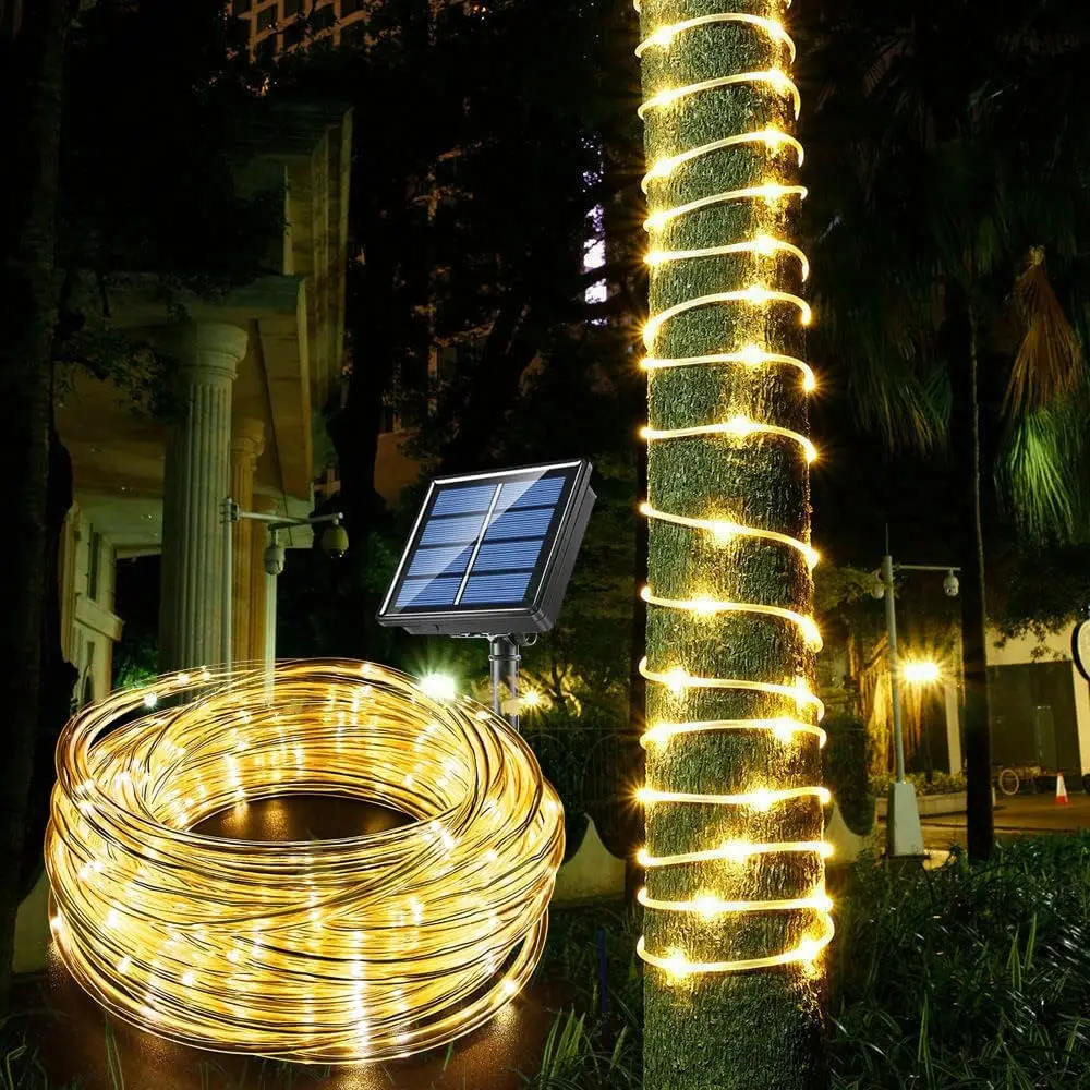 LED Outdoor Solar Lamps 50/100/200 LEDs Rope Tube String Light Fairy Holiday Christmas Party Solar Garden Waterproof Lights