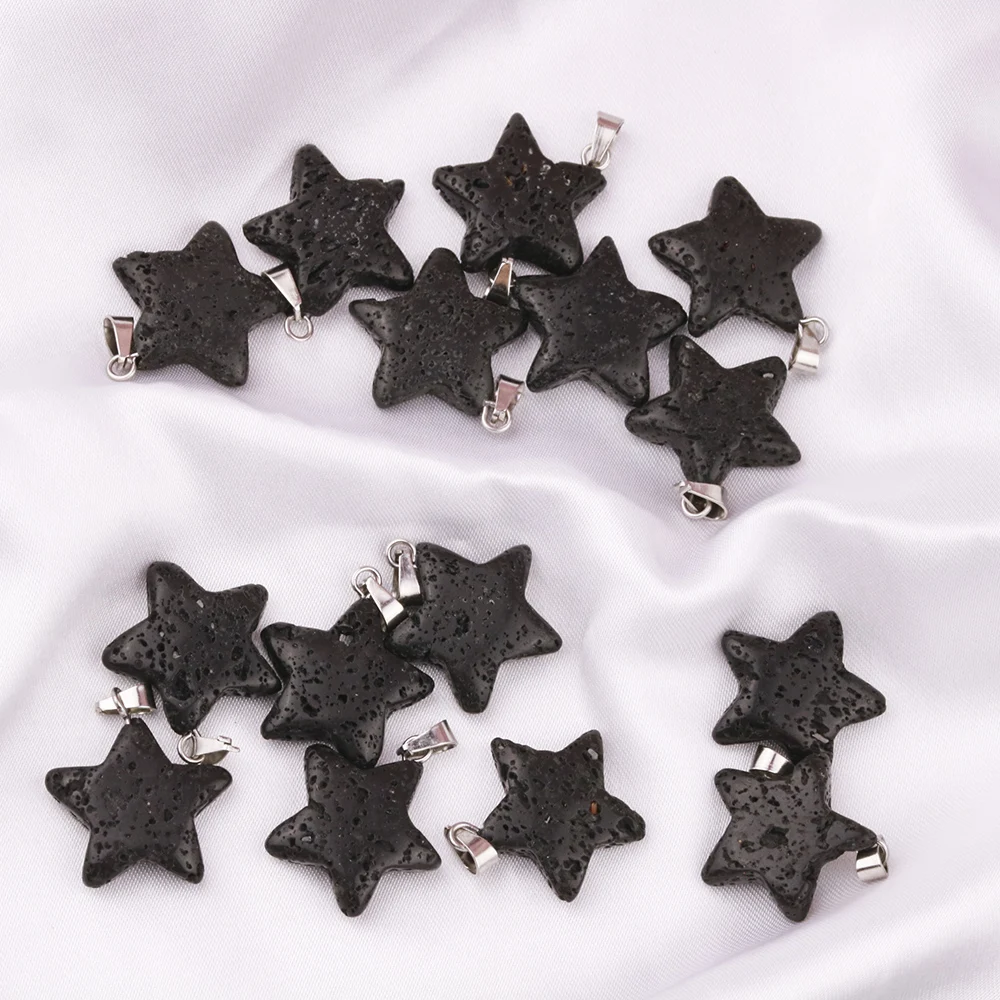 Black Lava Stone Star Cross Hexagonal Prism Charms Aromatherapy Essential Oil Perfume Diffuser Pendants For DIY Necklace