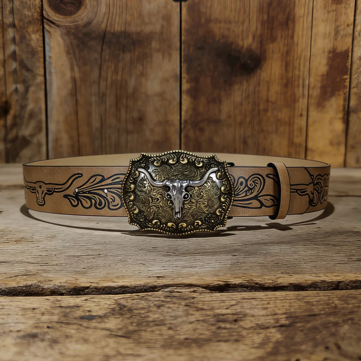 Plus Size Unisex Western PU Leather Vintage Belt with Bull Decoration and Horse Buckle