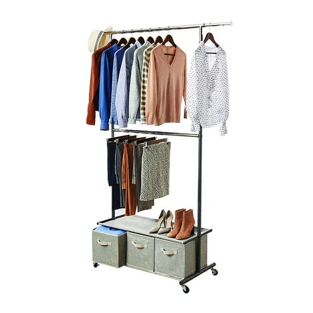 

2 Tier Garment Rack with 3 Drawer Closet Organizer , Gray clothing rack stand clothing racks shoe rack