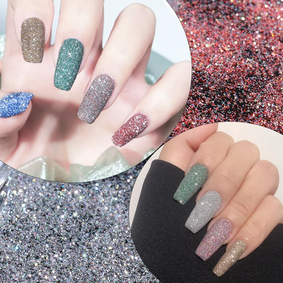 1Box Holographic Nail Glitter Laser Shiny Nail Art Sequins Silver Diamond Powder Dust Gel Polish Manicure Decor SAZS01-30 nail powder nail glitter nail decoration nail decorations
