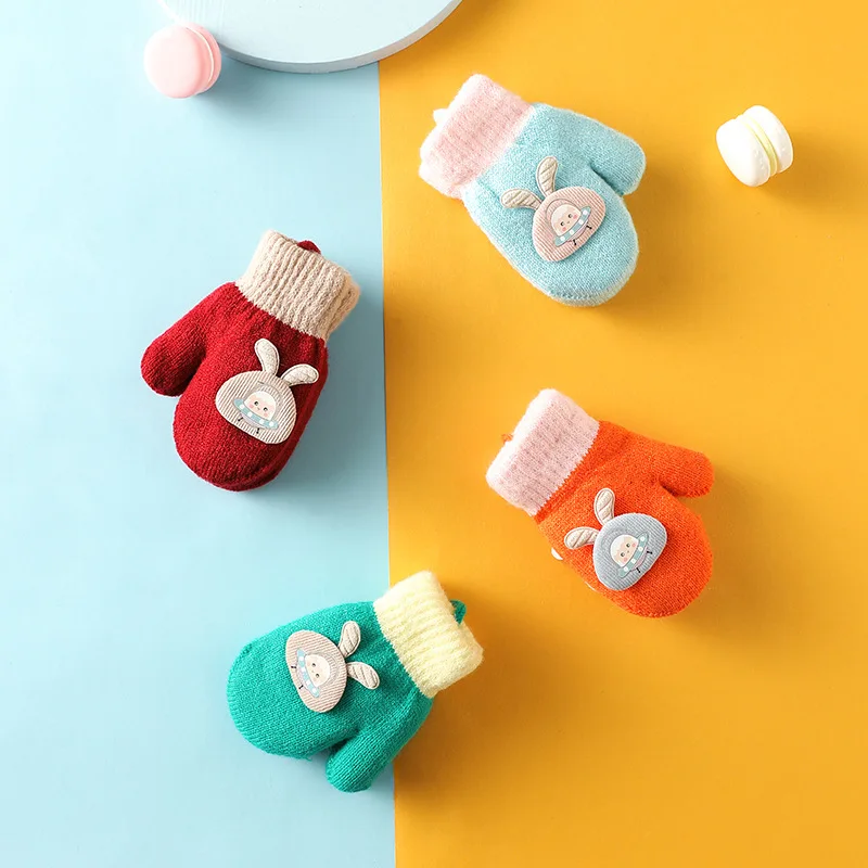 1-4Years Boy Girl Baby Hand Gloves Thicken Mittens for Kids Cute Cartoon Gloves Boys Girls Winter Thick Warmer Knitted Mittens