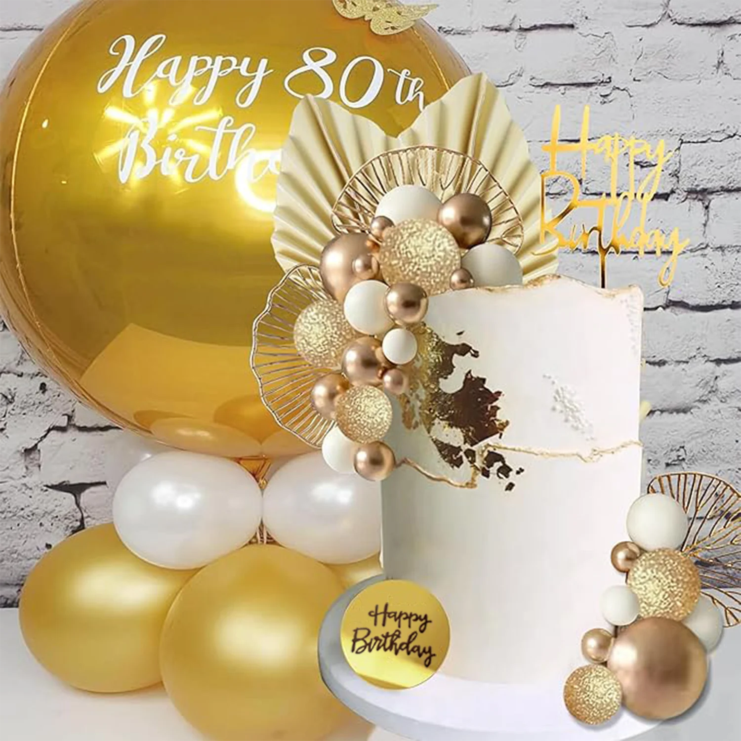Elegant White Gold Cake Topper Balls for Celebrations and Special Occasions