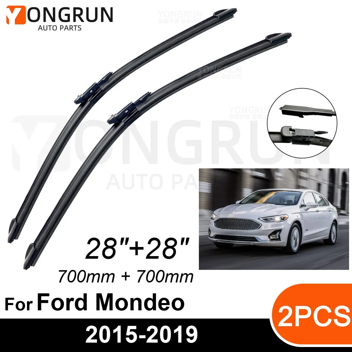 

Car Front Windshield Wipers For Ford Mondeo Fusion 2015-2019 Wiper Blade Rubber 28"+28" Car Windshield Windscreen