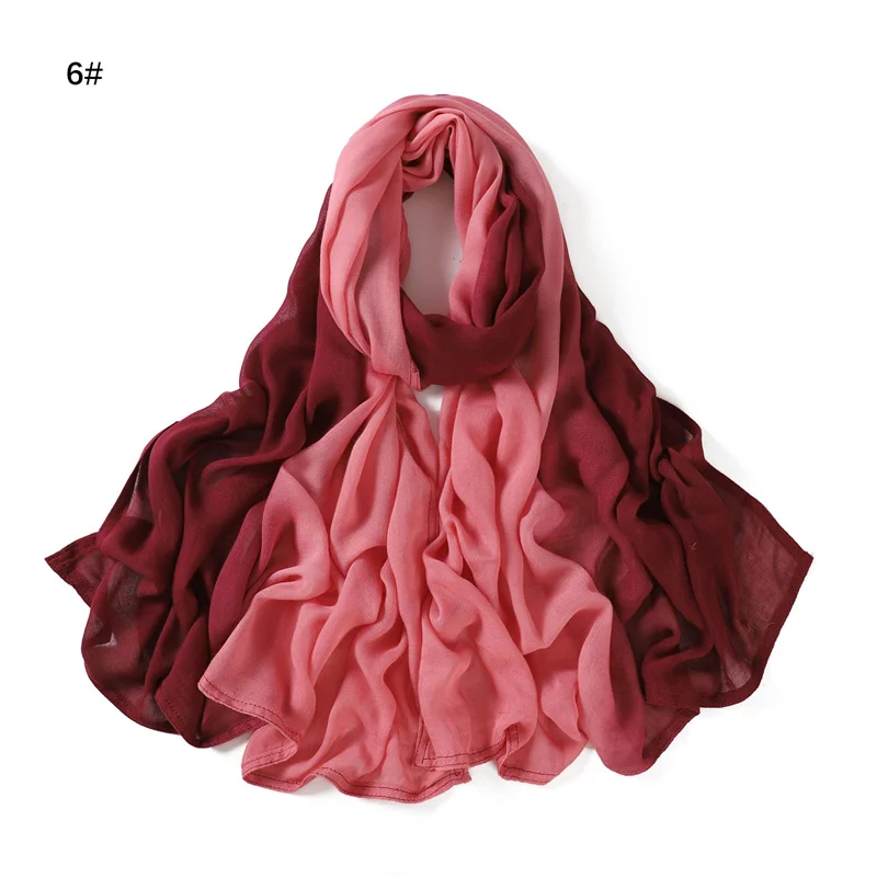 Plain Ombre Gradient Baumwolle Rayon Schals Schal hochwertige große Größe plissiert Stirnband Wrap Pashmina gestohlen muslimischen Hijab 185*90cm – Detail 21