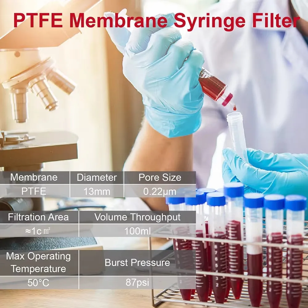 IKEME PTFE 주사기 필터, 고처리량 실험실 주사기 필터, 33mm 0.45um 니들 필터, 100 개