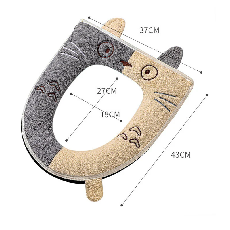 Warm Toilet Seat Covers With Zipper Lid Lifter Handle Cartoon Cat Toilet Seat Cushion Pad Stretchable Washable Toilet Seat Mats 2