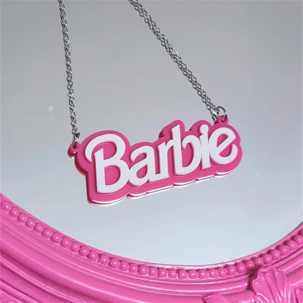 

Custom Barbie Pink Pendant Necklace for Kids Customized Barbie Font Name Necklace Anniversary Gift for Baby