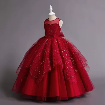 Fashion Children Princess Dress Lace Sleeveless Flower Girl Dresses for Weddings Summer Kids Girls Party Dress 3-15 Years 1