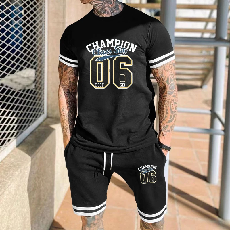 2024 New men's clothing summer crewneck short-sleeved casual sportswear basketball sports digital print two-piece set