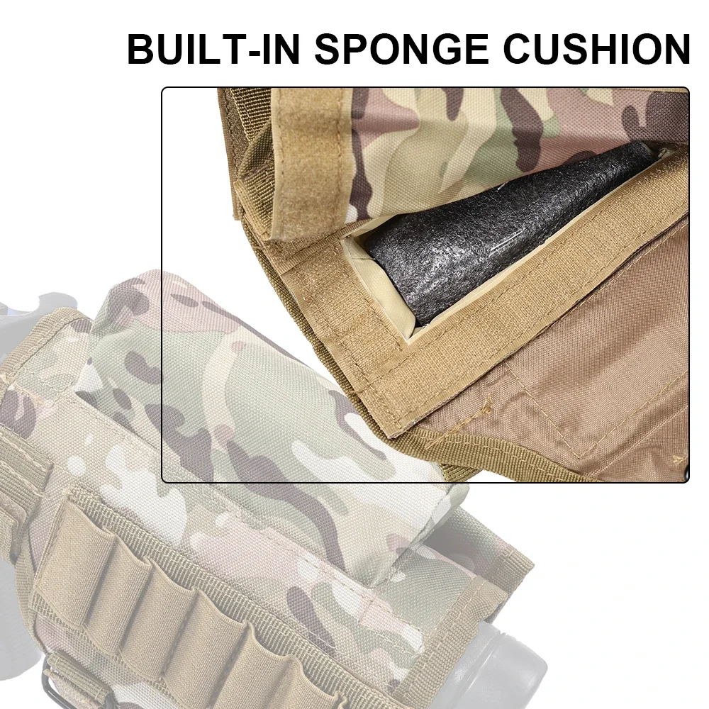 Wsobue Rifle Buttstock, Hunting Shooting Tactical Cheek Rest Pad Ammo Pouch With 7 Shells Holder Camouflage Cp