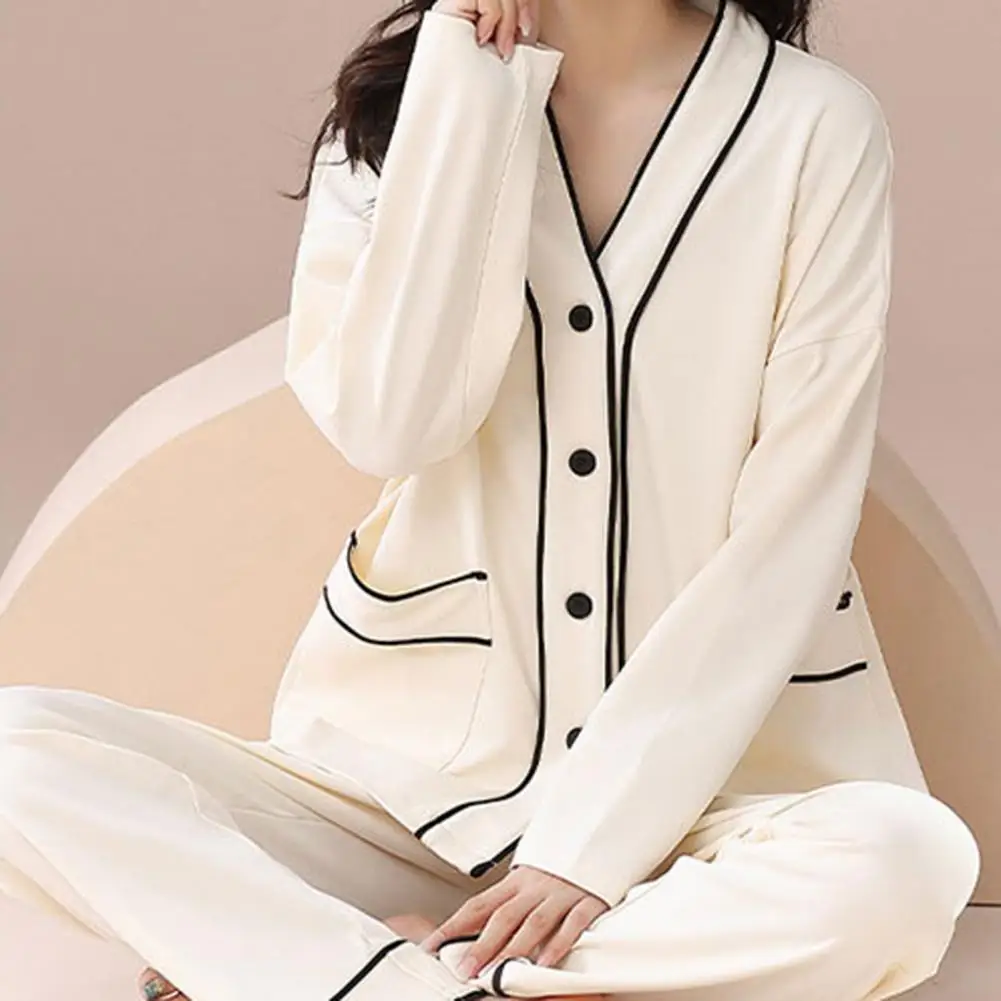 

Women Loungewear Set Stylish Women's Dot Print Sleepwear Set V-neck Long Sleeve Tops Elastic Waist Wide Leg Pants for Spring