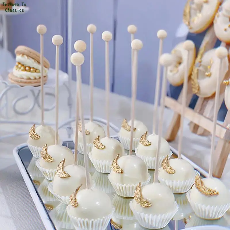 100pcs Candy Sticks with Ball Wooden Lollipops Sucker Cake Ball Sticks Decoration Wooden Cupcake Cake Toppers