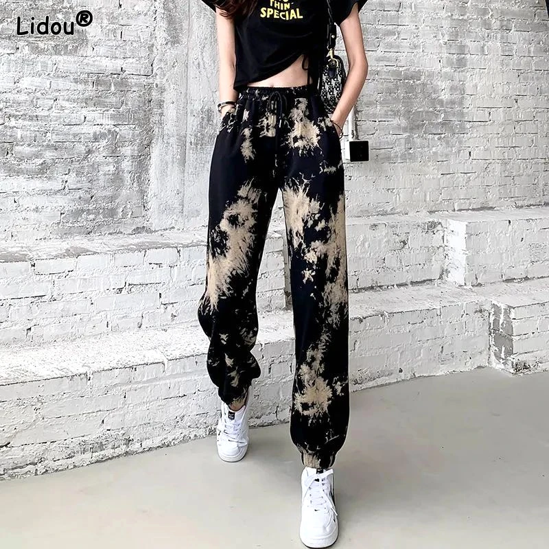 2023 New Women's Clothing Printing Loose Elastic Waist Lacing Comfortable Spring Summer Thin Straight Pockets Casual Harem Pants notched cardigan solid color graphic printing pockets skinny button blazers casual women s clothing coat autumn winter thin tops