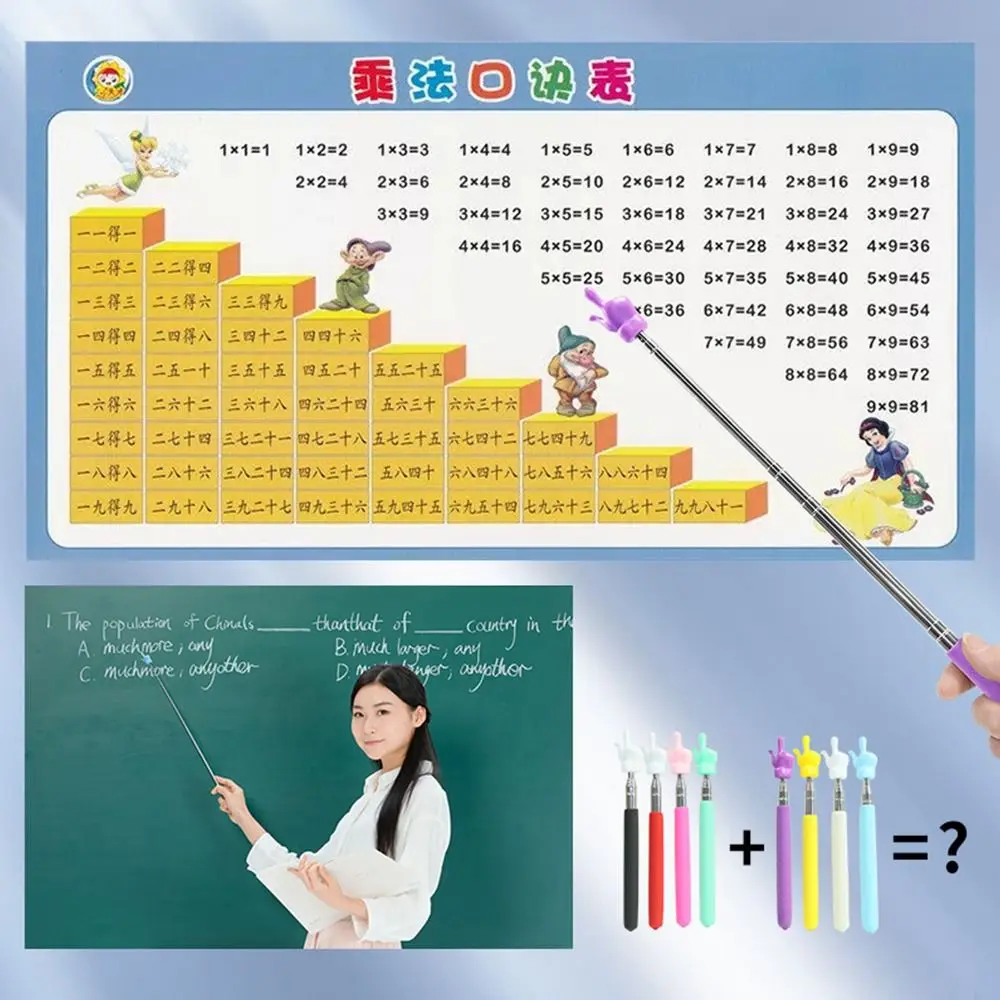 Telescopic Rod Stainless Steel Finger Design Handheld Presenter Teaching Stick Whiteboard Pointer Finger Reading Sticks teacher pointer