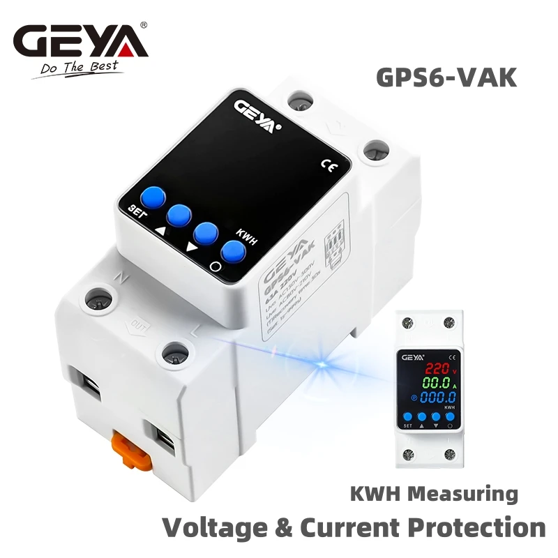 GEYA Din Rail Adjustable Over Voltage Under Voltage Protection Device 40A 63A 80A 220VAC Digital Display Voltage Protector 5