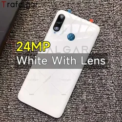 Premium Rear Glass Panel with Camera Lens and Adhesive - Battery Back Cover Replacement (24MP-White With Lens)