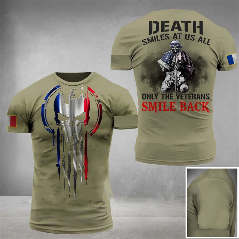 

Army Veteran France Flag T Shirt For Men Summer Sports 3D Print French Soldier Tees Camouflage Short Sleeve Loose Tops Clothes