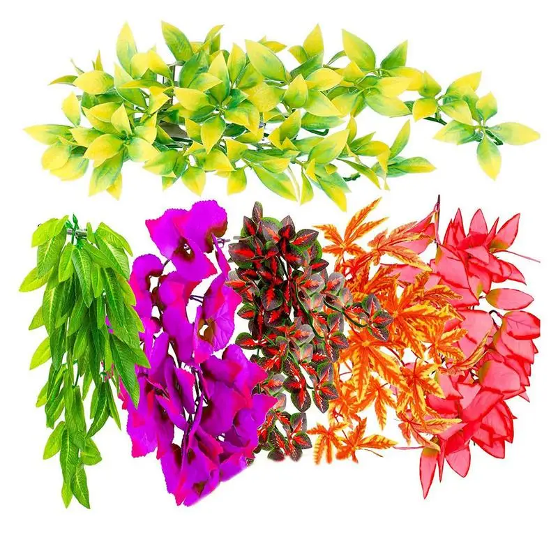 

6Pcs/Set Reptile Terrarium Artificial Reptile Plant With Suction Cup Plastic Terrarium Leaf Decoration For Fish Tank & Aquarium