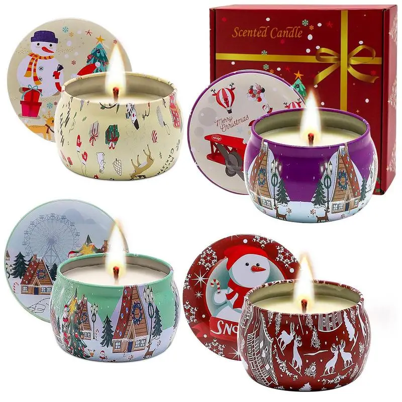 

Christmas Candle Set 4pcs Small Aroma Candle Gift Set For Christmas Long Lasting Healthy Bulk Mini Candles For Bathroom And