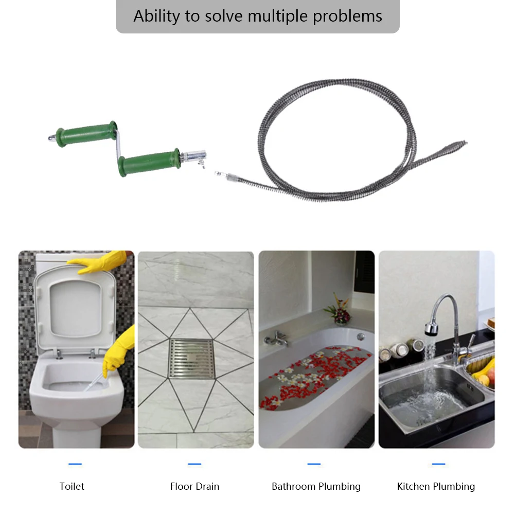 1/2/3/4/5/8/10 Meter Drain Cleaner Pipe Dredging Tool Olive Shaped Head Anti-Rust Pipe Unclog Spring for Bathroom Kitchen Toilet